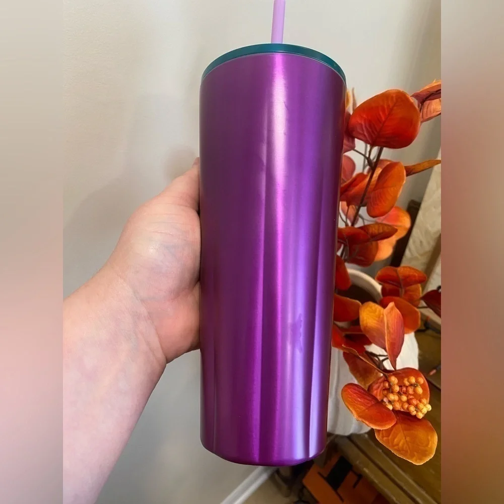 NWT Starbucks Winter 2022 Stainless Steel Cold Cup Purple Scalloped 24oz